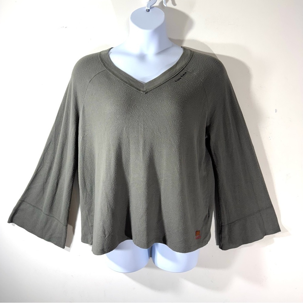Peace Love World Bell Sleeve Top Olive Green